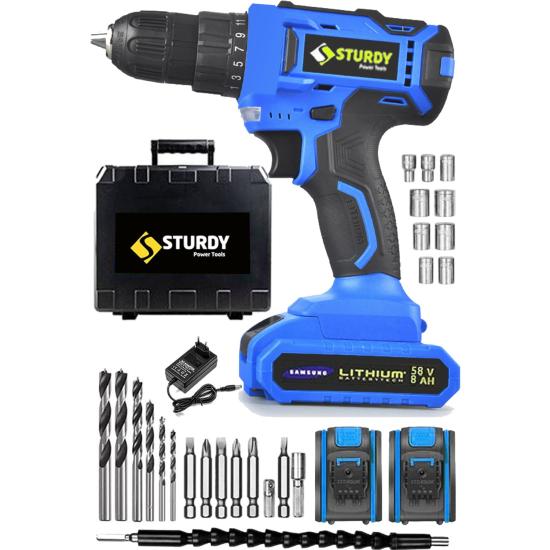 Sturdy 58VF 8mah New Seri Çift Akülü Vidalama Şarjlı Matkap Seti 27 Parçalı