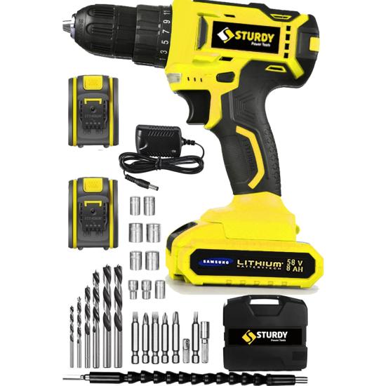Sturdy 58VF 8mah New Model  Çift Akülü Vidalama New Technology Şarjlı Matkap Seti 27 Parçalı