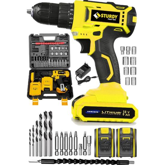 Sturdy 58VF 8mah Turbo  Çift Akülü Vidalama New Technology Şarjlı Matkap Seti 27 Parçalı