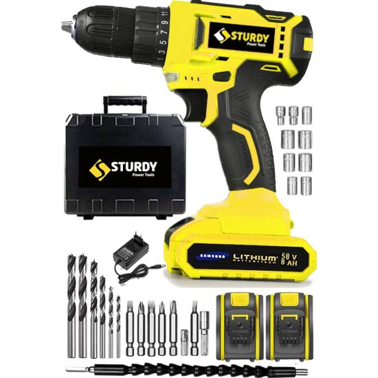 Sturdy 58VF 8mah Çift Akülü Vidalama New Technology Şarjlı Matkap Seti 27 Parçalı