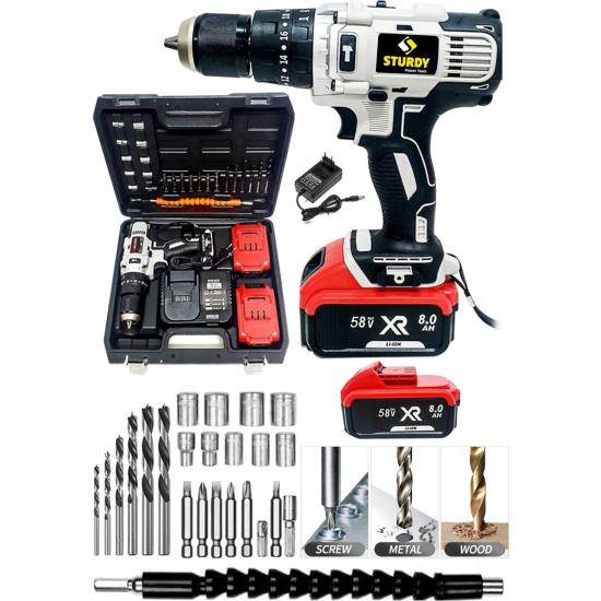 Sturdy Power Tools  58V6AH Lion Çift Akülü Darbeli Şarjlı Matkap Vidalama 27 Parça Setli