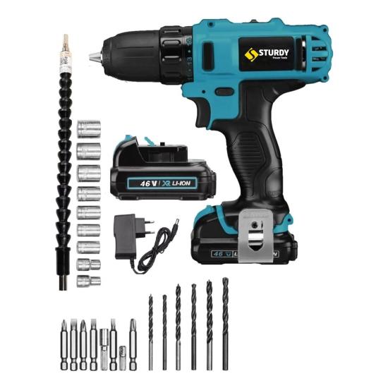 Sturdy 58V 6AH Lıon Çift Akülü Turbo Şarjlı Vidalama Matkap 27 Parça Uç Setli
