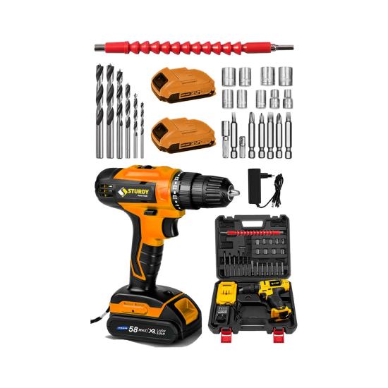 Sturdy 58V 6AH Lıon Çift Akülü  Turuncu Turbo Şarjlı Vidalama Matkap 27 Parça Uç Setli