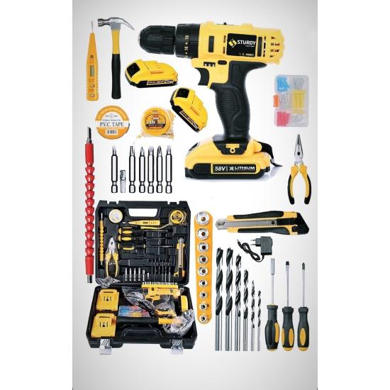 Sturdy Japon Tools 58V 8AH Fg-R Metal Şanzıman Self Serı Şarjlı Çift Akülü Vidalama 39 Parça Uç Setli