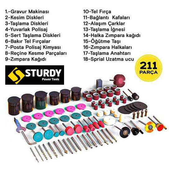 Sturdy Power 500 W Gravür Oyma Taşlama Seti