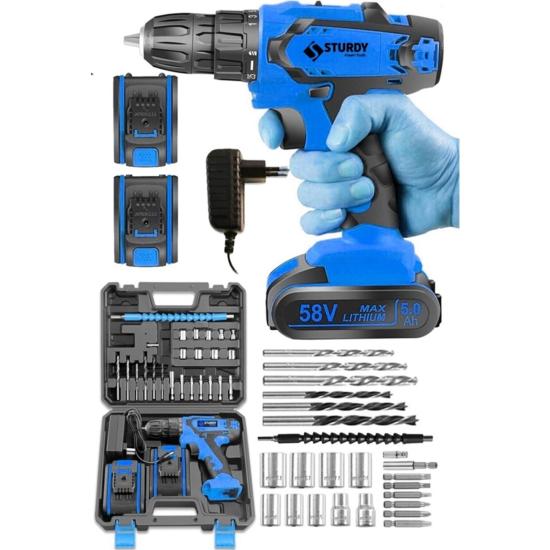 Sturdy Japon Technology 58V 8AH M-1 Metal Şanzıman Şarjlı Çift Akülü Vidalama 27PRÇ Uç Setli