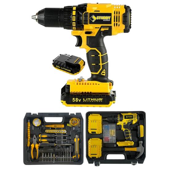 Sturdy 58V 6AH Lıon Çift Akülü Turbo Şarjlı Vidalama Matkap 99 Parça Setli
