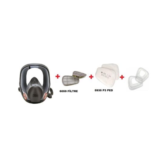 3M ™ 6800 Tam Yüz Gaz Maskesi +6059 Abek1 Filtre +5935 P3 Ped+ 501 Filtre Tutucu Kapak