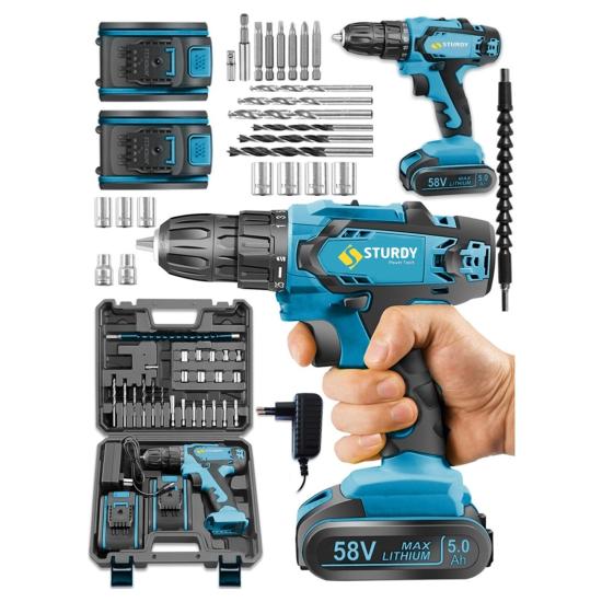 Sturdy Japon Technology 92FV8AH Y-Q-K Seri Metal Şanzuman Şarjlı Çift Akülü Matkap 27 Parça Uç Setli