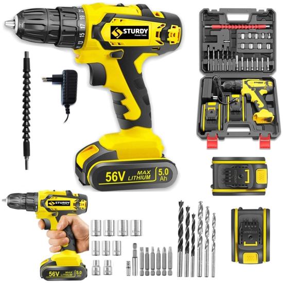 Sturdy Japon Technology 58V8AH E-Q-P Seri Metal Şanzuman Şarjlı Çift Akülü Matkap 27 Parça Uç Setli