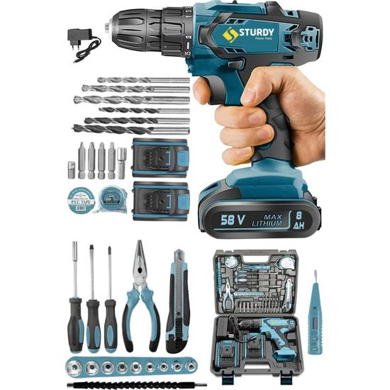 Sturdy Japon Technolo 58V8AH Lion Çift Akülü Metal Şanzuman Turbo Şarjlı Matkapt-39 Parça Setli