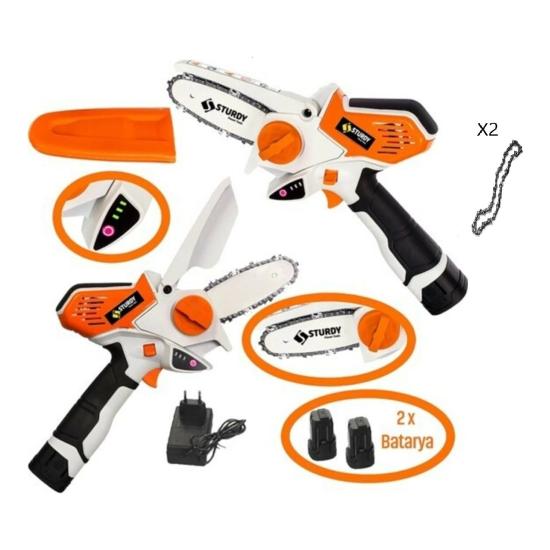 Sturdy Powerfull Saw Vr-X Brushless Li-On Akülü Dal Kesme Testere Bıçkı Makinası Çift Akülü Çift Zinicir ve Çift Pala ile