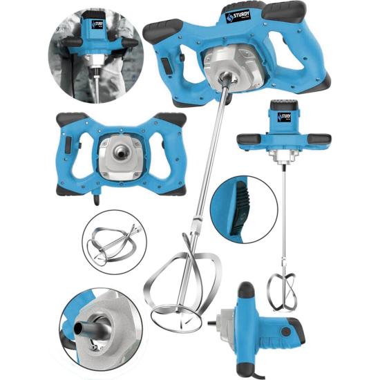 Sturdy 4300 W Multi Kademe Devirli Ayarlı Elektrikli Alçı Boya ve Harç Karıştırıcı Mikser Mavi
