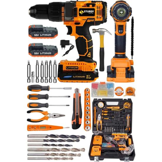Sturdy 58 V 8 Ah Darbesiz Lion Çift Akülü Metal Şanzıman Turbo ŞARJLI100 Pcs Set Kargaburun Tornavida Lokma Setli