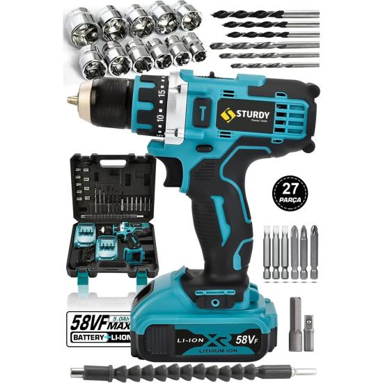 Sturdy Jhr Şarjlı Matkap Çift Akülü Darbesiz 30 Parça Yaprak Set 58 V