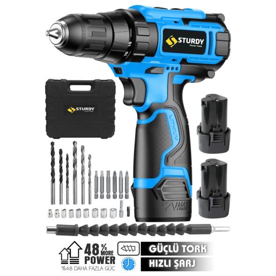 Sturdy Germany Schnell 58 Vf 5 Ah  24 Parça Akülü Vidalama Şarjlı Matkap Çift Akülü Metal Şanzıman