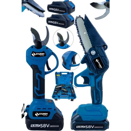 Sturdy Double Set 2’li Şarjlı Budama Makası - Şarjlı Dal Kesme Testere Leo-2’li-Set
