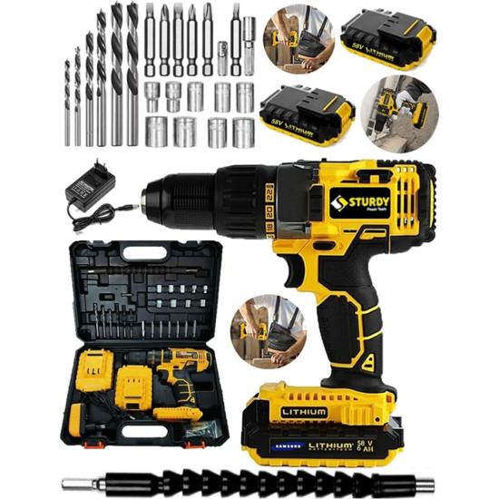 Sturdy 128VF 14 Ah Lıon Çift Akülü Vvtecc Seri Turbo Şarjlı Matkap 27 Parça Uç Setli