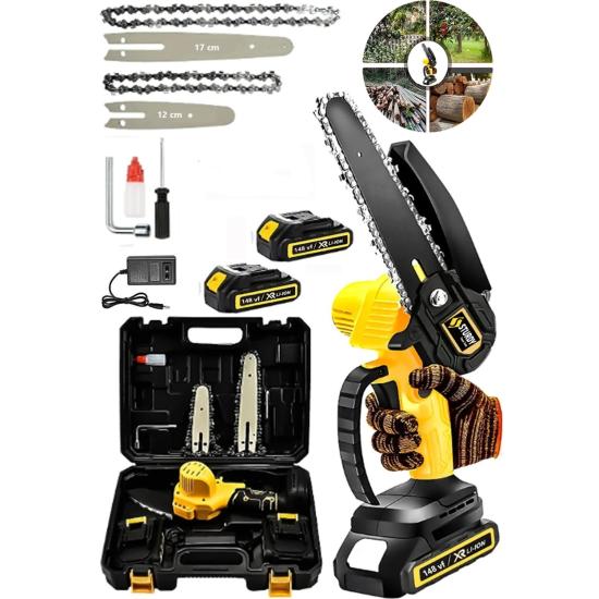 Sturdy 148Vf 12 Ah Çift Çelik Şanzuman Tam Profesyonel 2 Akülü Odun Dal Kesme Dal Budama Testeresi Akülü Testere Zincirli Dal Budama