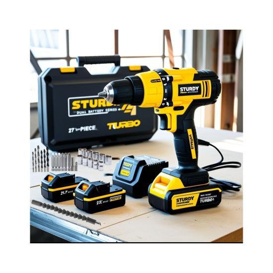 Sturdy Turbo Xr Dual 5 Pilli -Li-On Çift Akülü Metal Şanzıman Ultra 27 Parça Usta Setli Akülü Vidalama Darbeli Şarzlı Matkap
