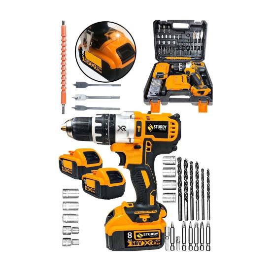 Sturdy Technology Darbeli 58 WF 5AH Sarı Xr Li-Ion Çift Akülü Şarjlı Vidalama Matkap Pro Set 30 Parça