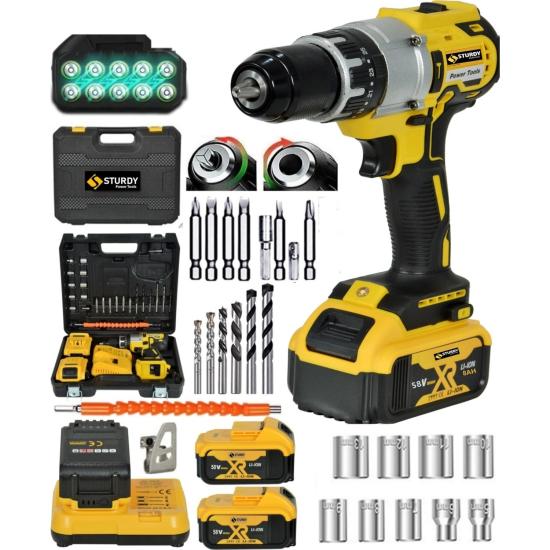 Sturdy 13 mm Çift Akülü Çelik Mandren 10 Pilli Hızlı Şarjlı Darbeli Akülü Vidalama Matkap