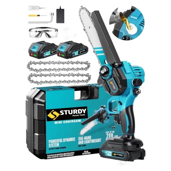 Sturdy 21 Volt Pro Çift Akülü Şarjlı Motor Yağ Hazneli Çift Pala Zincirli Dal Budama Makinası