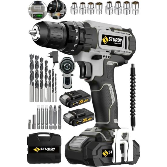 Sturdy 128GB Lıon Çift Akülü New Seri Darbeli Turbo Şarjlı Vidalama Matkap 27 Parça Uç Setli