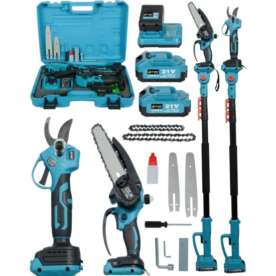 Sturdy Profesyonel 3’lü Set 21V Çift Akülü Teleskopik Kollu Bağ Makası & Budama Testeresi