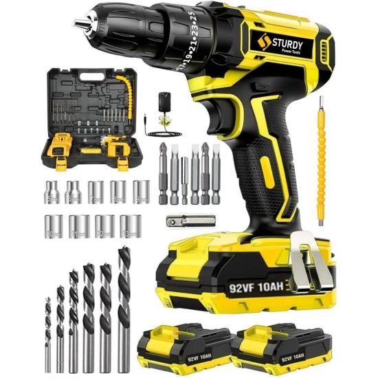 Sturdy 92VF12Ah Lıon Çift Akülü NEW  SERİ Darbeli Turbo Şarjlı Vidalama  Matkap 27 Parça Uç Setli