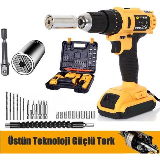 Sturdy Germany Tools 92vf12m A Darbeli Professional 27 PARÇA Şarjlı Vidalama Matkap + 7 - 19 Çok Amaçlı Lokma Ucu