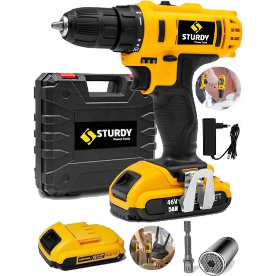 Yeshills STURDY PRO 46 v 5 Ah Çift Akü Li-ion Akülü Vidalama Matkap Universal 7-19 Lokma Uç Darbeli