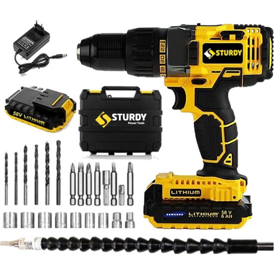 Sturdy 58V 6AH Metal Sanzumanlı NEW SERİ Setli Darbeli Li-ion Çift Akülü Matkap 27 Parca Setli