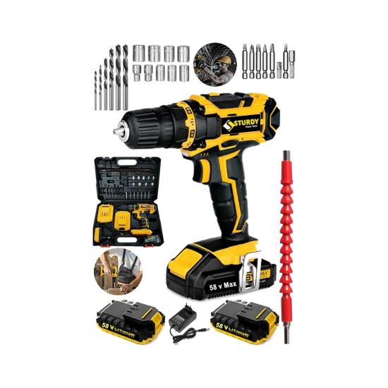 Sturdy Power Tools 58 Volt 6,0 Amper Darbeli Metal Şanzuman Şarjlı 24 PARÇA SETLİ Vidalama Matkap