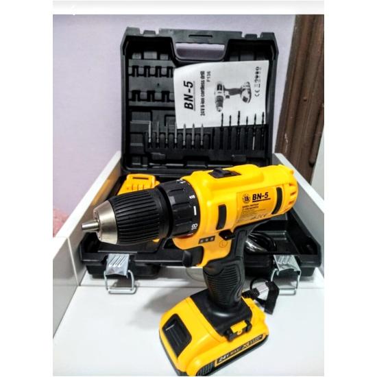 BN-5 24 Volt 5 Amper Metal Şanzımanlı Darbeli Şarjlı Matkap 24 Parça Uç Setli